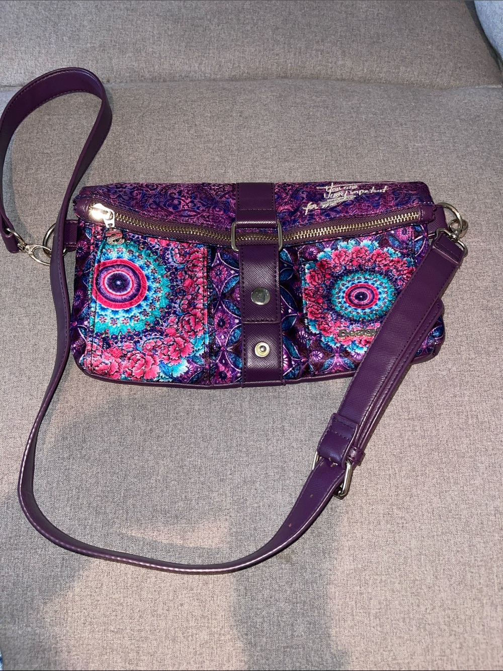 Desigual Purple Floral Mandala Crossbody Bag